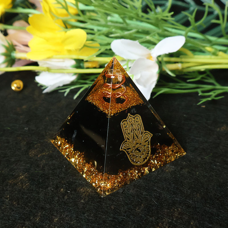 Home & Hotel Textiles Private Limited - Hamsa Hand Resin Crystal Pyramid Black