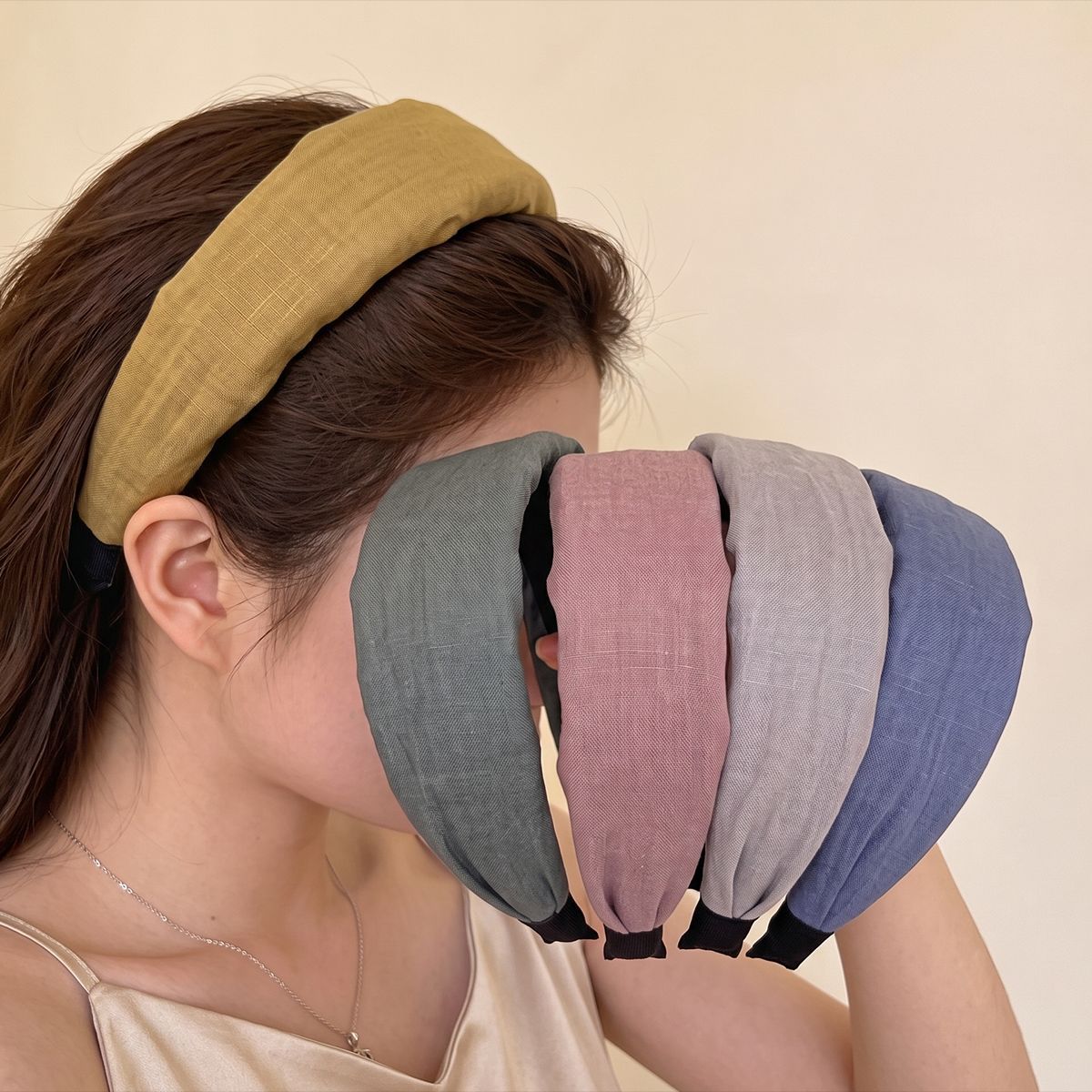 Home Textiles Store - Matte Linen-Cotton Blend Soft Wide-Brimmed Headband
