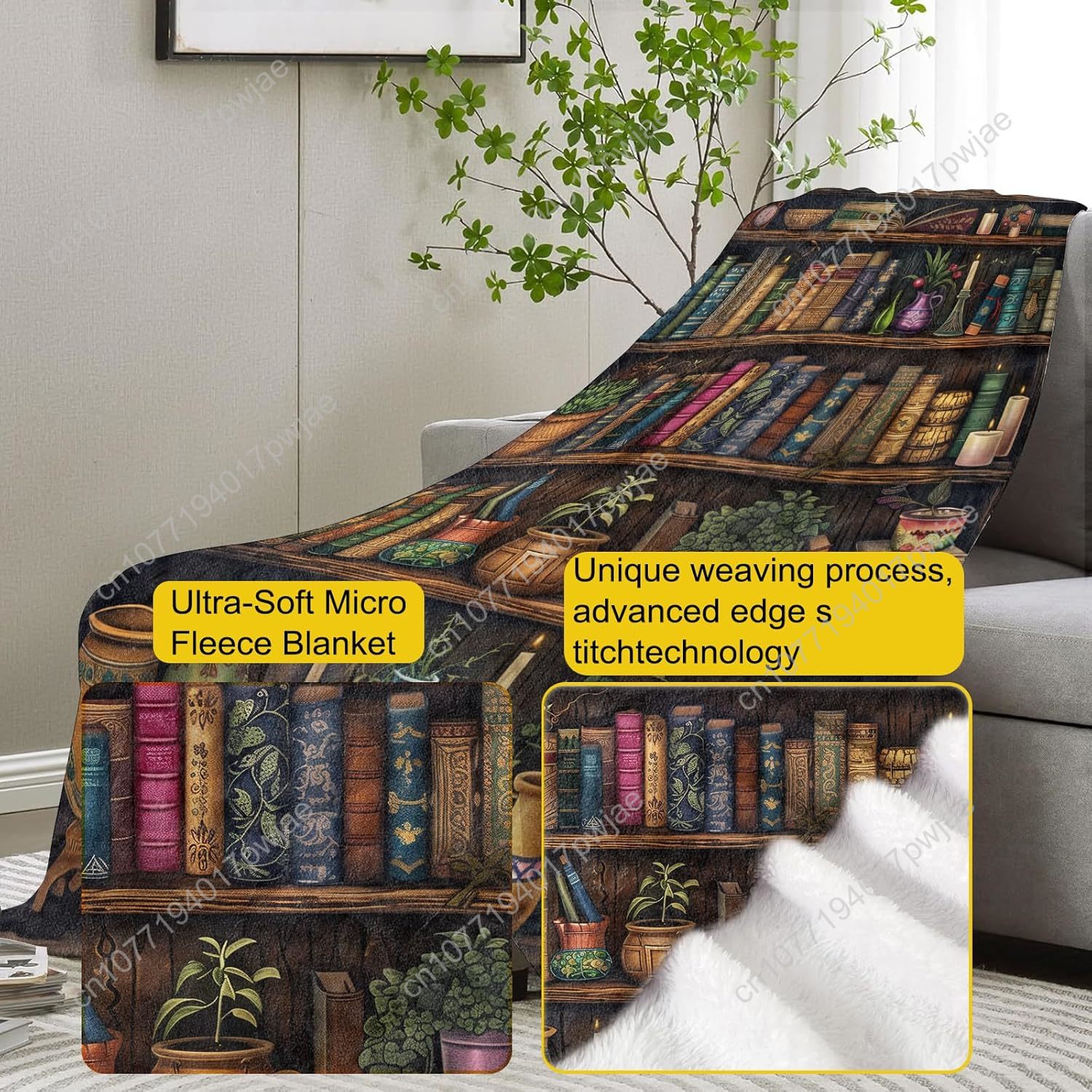 Vintage Bookshelf Blanket Read - Home Textiles & Furnishings recension och pris